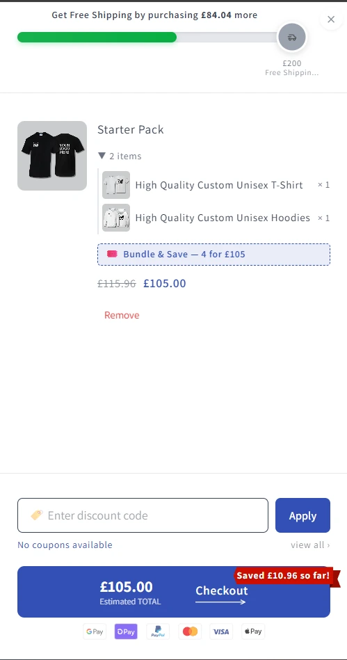 Discount Print Online cart drawer with Starter Pack expanded